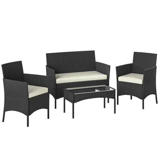 Outsunny Conjunto Jardín Exterior De Ratán Sintético Con Cojines Negro Y Crema_0