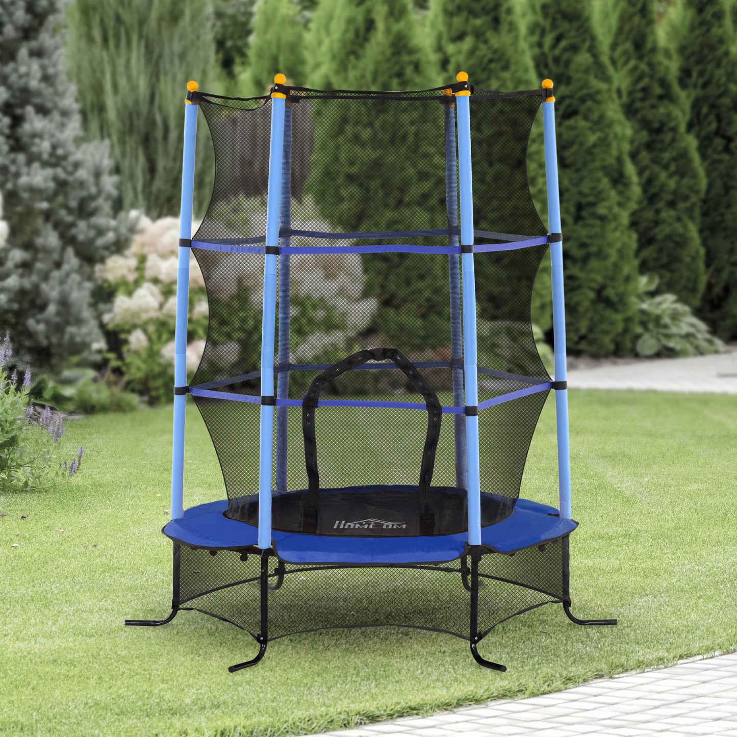 Homcom Cama Elástica Infantil Ø163 Cm Con Red De Seguridad Azul Y Negro_1