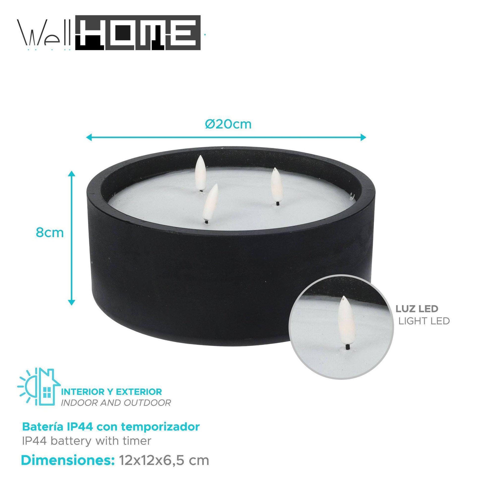 Well Home - Pack 3 Velas Led Redondada Negro