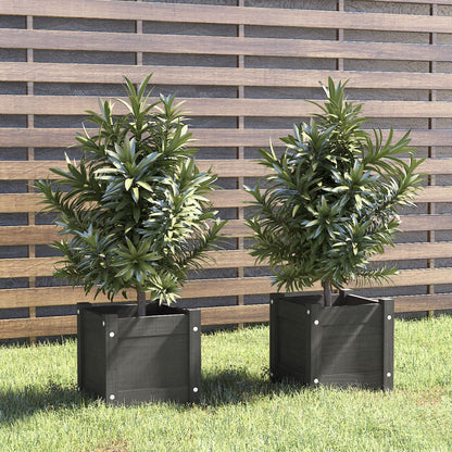 Jardineras 2 Uds Madera Maciza De Pino Gris 31x31x31 Cm_1