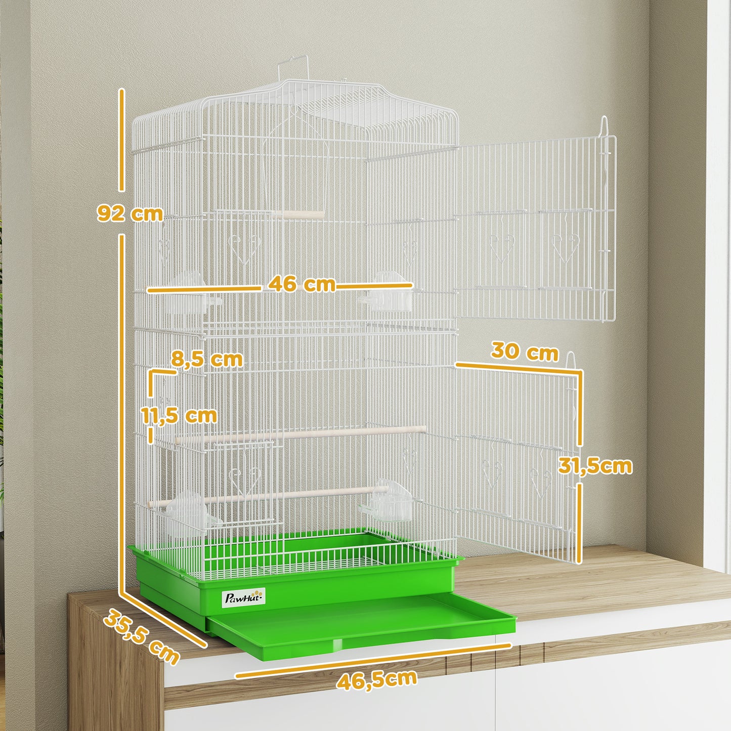Pawhut Jaula Para Pájaros Con Puertas Comederos Y Bandeja 46,5x35,5x92 Cm Verde_2