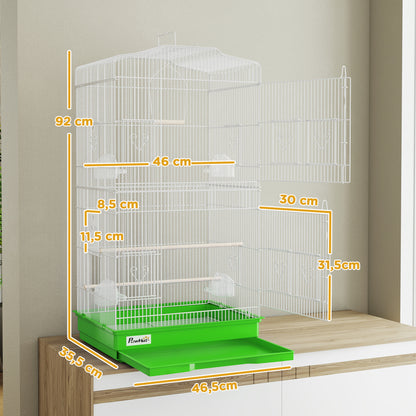 Pawhut Jaula Para Pájaros Con Puertas Comederos Y Bandeja 46,5x35,5x92 Cm Verde_2