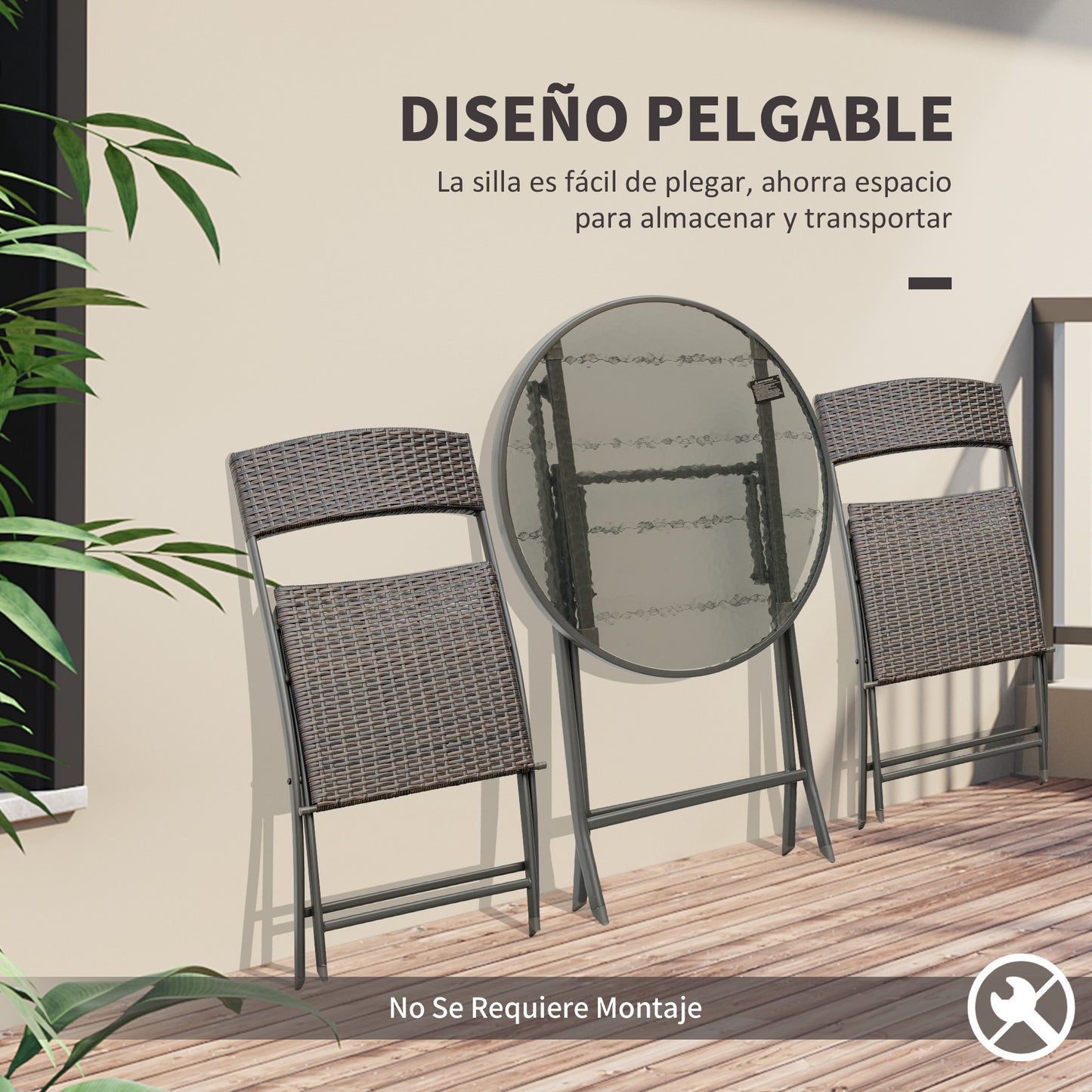 Outsunny Conjunto De Mesa Y 2 Sillas Muebles Ratán Para Jardín Exterior Patio_3