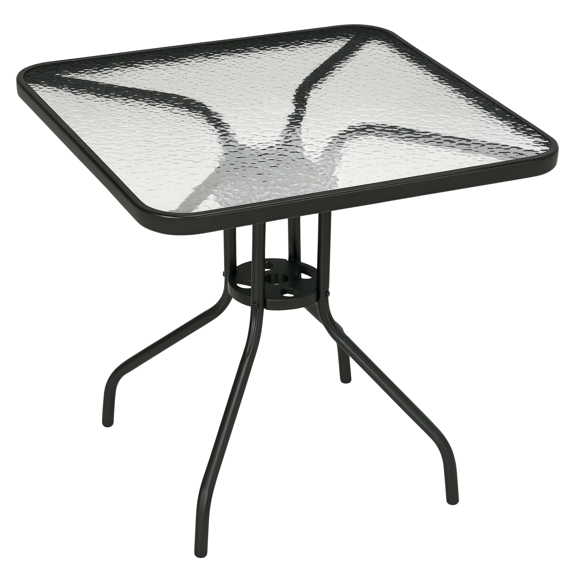 Outsunny Mesa De Jardín Cuadrada Con Agujero Para Sombrilla 76x76x72 Cm Negro_0