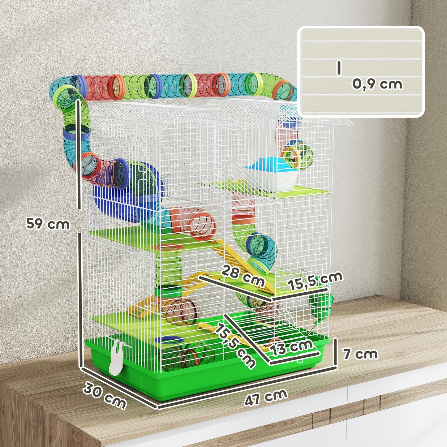 Pawhut Jaula Para Hámster De 5 Niveles 47x30x59 Cm Con Casita Escaleras Verde_2