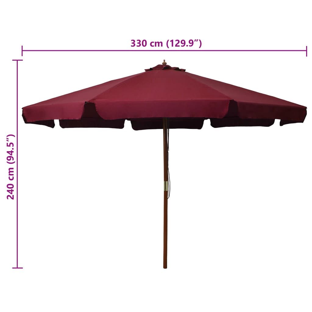 Vidaxl Sombrilla De Jardín Con Palo De Madera Color Burdeos 330 Cm_4