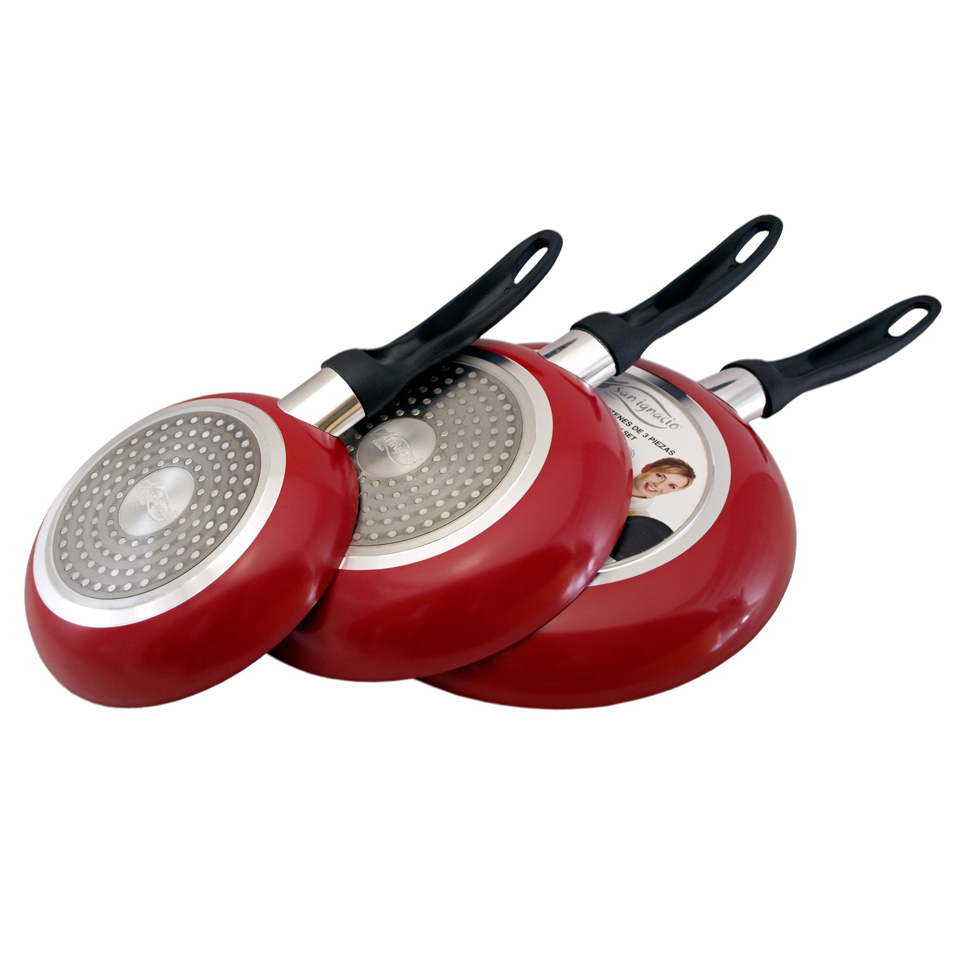 Set De 3 Sartenes san Ignacio Con Revestimiento En Mármol Ø16 Cm Ø20 Cm Ø24 Cm + Tapa Universal En Color, De Vidrio_2