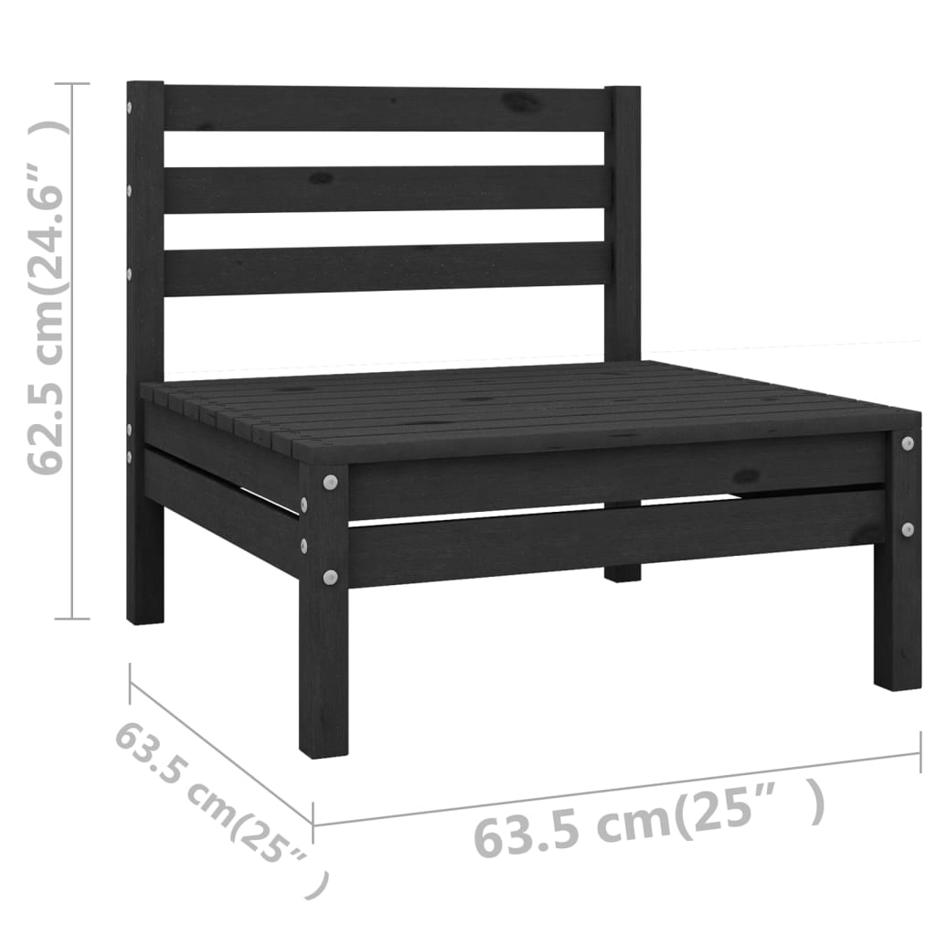 Juego De Muebles De Jardín 8 Pzas Madera De Pino Maciza Negro / Vetonek_3