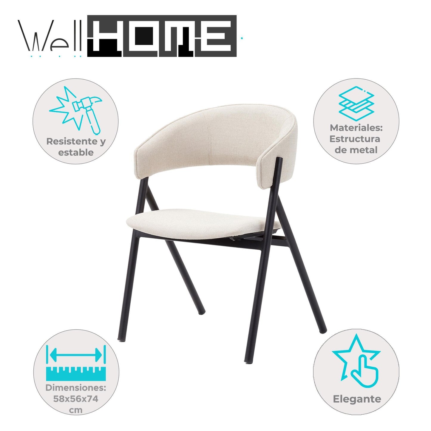 Silla Angie Negra Y Crudo - Diseño Contemporáneo 58x56x74cm - Well Home_1