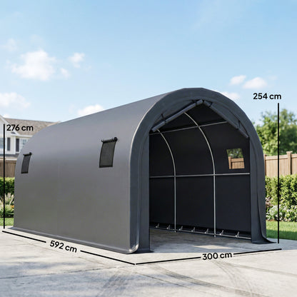Outsunny Carpa Garaje 3x6 M Impermeable Con Puerta Enrollable Y Ventanas Gris_2