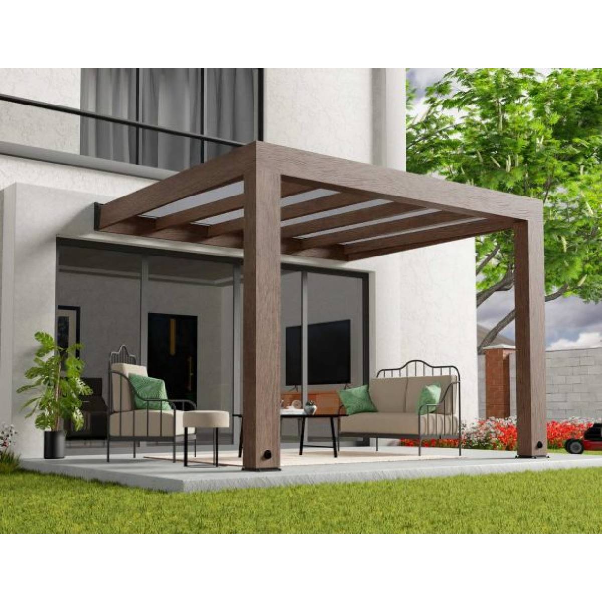 Pérgola adosada de madera de cedro Helsinki 300x340 cm Canopia