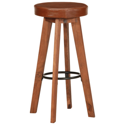 Taburetes De Cocina 2 Uds Cuero Auténtico Madera Maciza Acacia_0