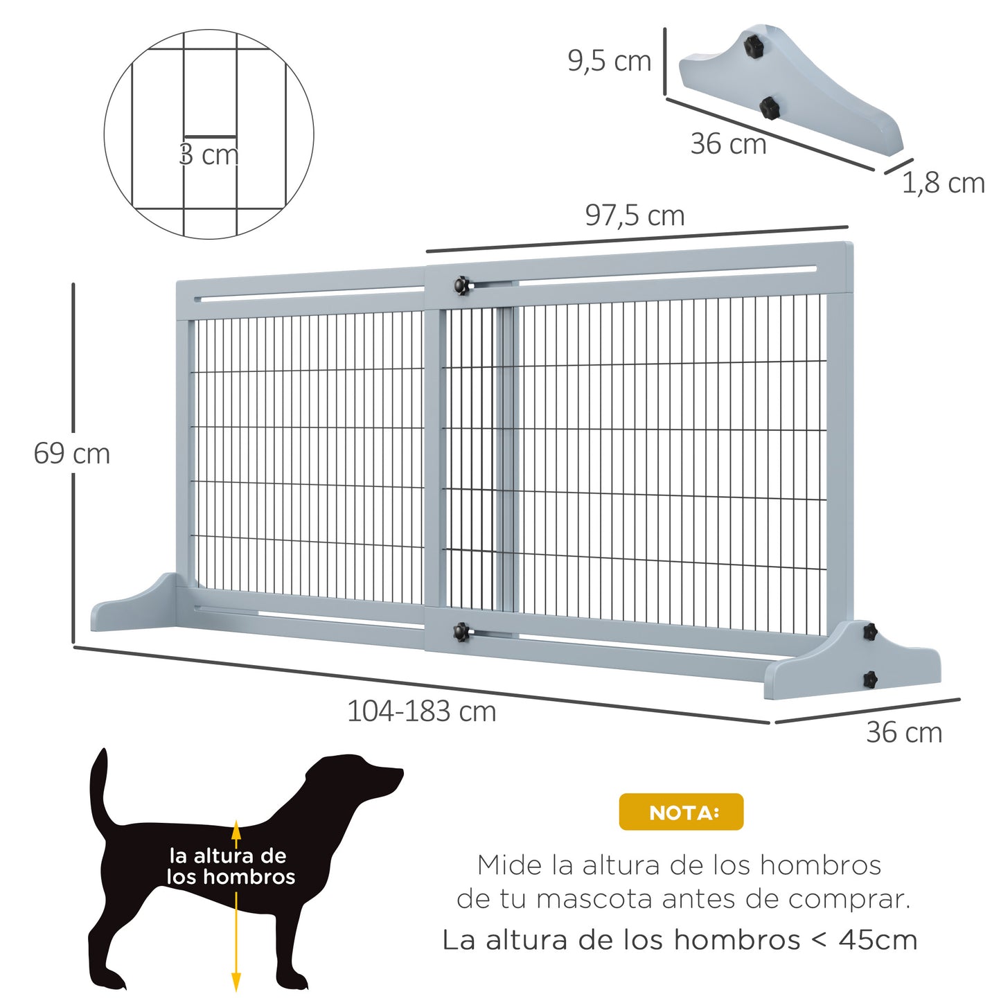 Pawhut Barrera Seguridad Perros De Madera Extensible 104-180 Cm Puerta Escalera_2