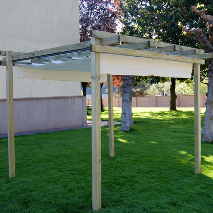 Pérgola Autopontante Con Toldo De Madera Gama Katua Vidahuerto – 270x270x240 Cm._1