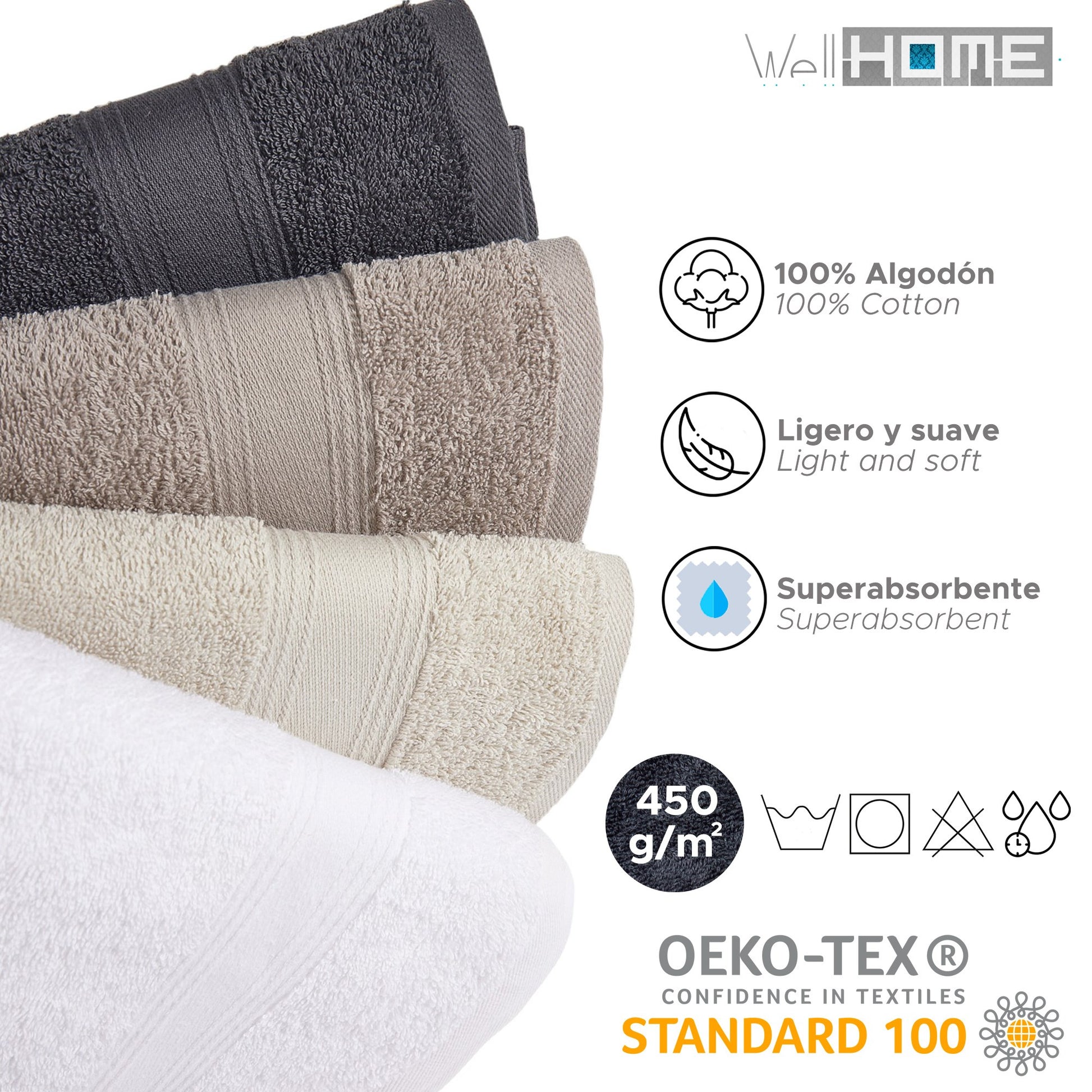 Toalla De Ducha 100% Algodón Blanco 140x70 Cm._1