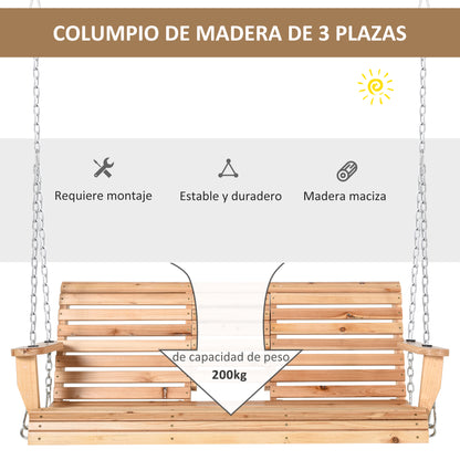 Outsunny Banco Columpio Con Mesa De Centro Plegable 150x75x53 Cm Natural_3