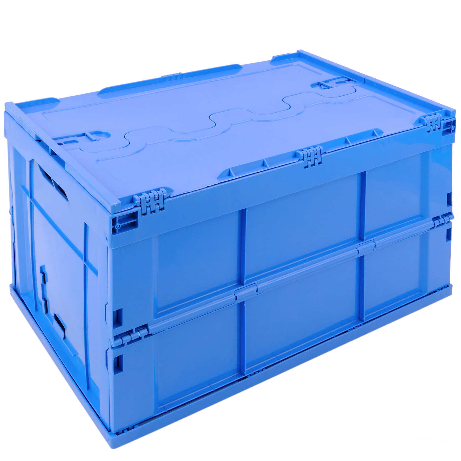 Caja De Plástico Eurobox Plegable Y Apilable. Contenedor Azul Con Tapa 60x40x32cm 65l 5-pack_0