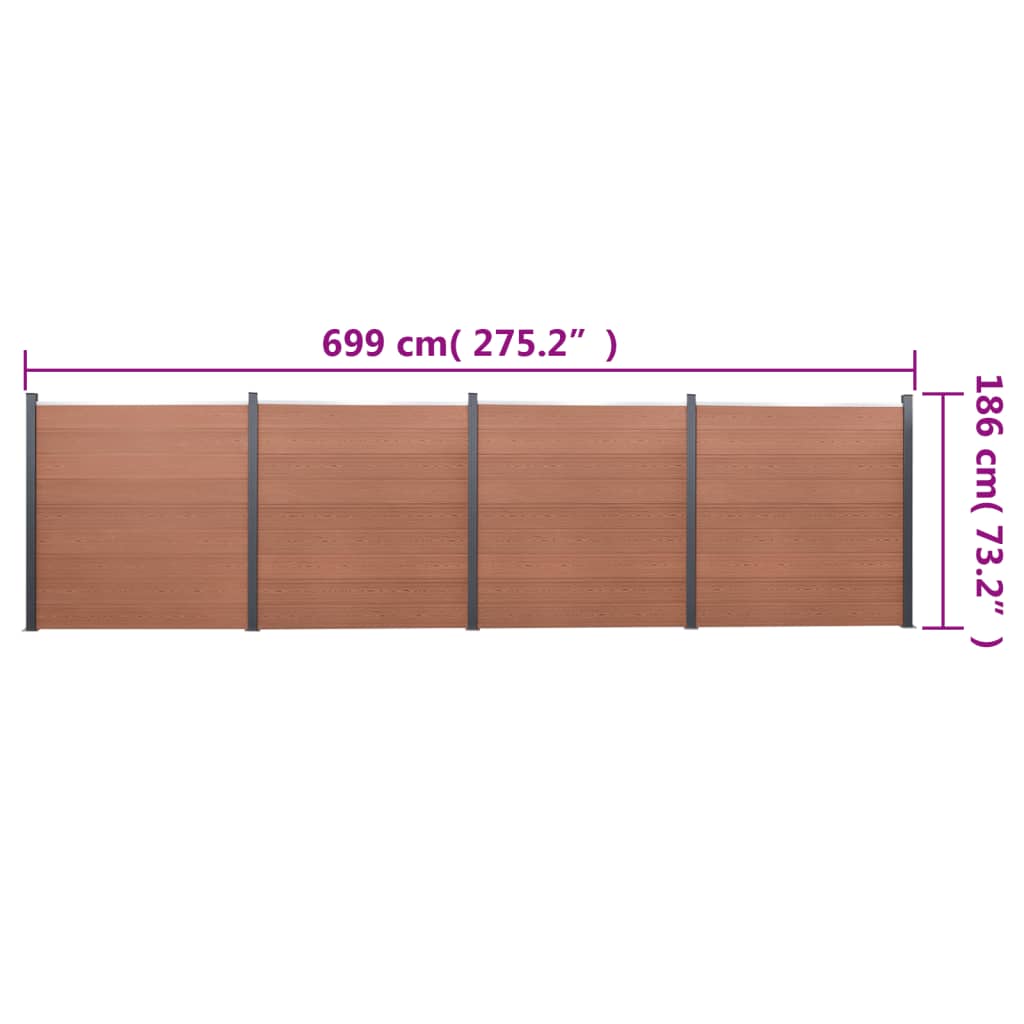 Juego De Paneles De Valla Wpc Marrón 699x186 Cm / Vetonek_2