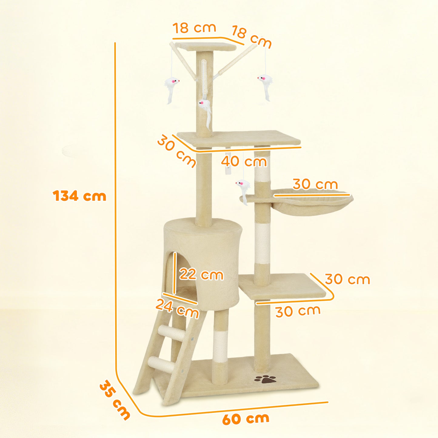 Pawhut Árbol Rascador Para Gatos Grande Altura 134 Cm Con 6 Postes De Sisal_2