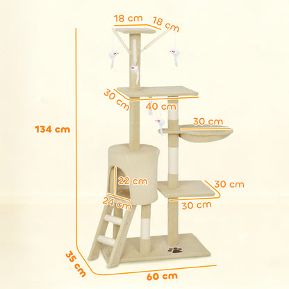 Pawhut Árbol Rascador Para Gatos Grande Altura 134 Cm Con 6 Postes De Sisal_2