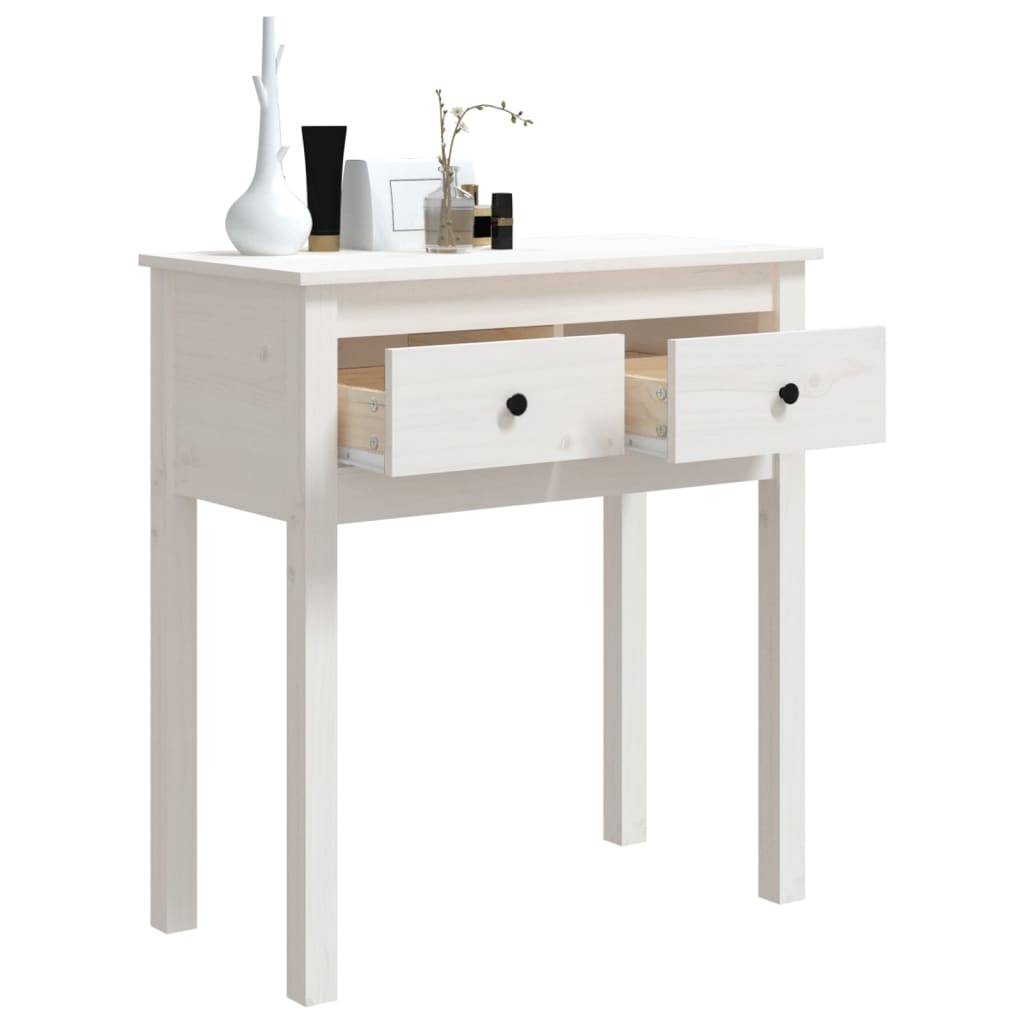Mesa Consola De Madera Maciza De Pino Blanco 70x35x75 Cm_3