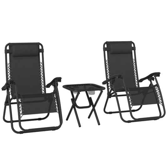 Outsunny 2 Sillas De Gravedad Cero Plegables Mesa Auxiliar Con Portavasos Negro_0