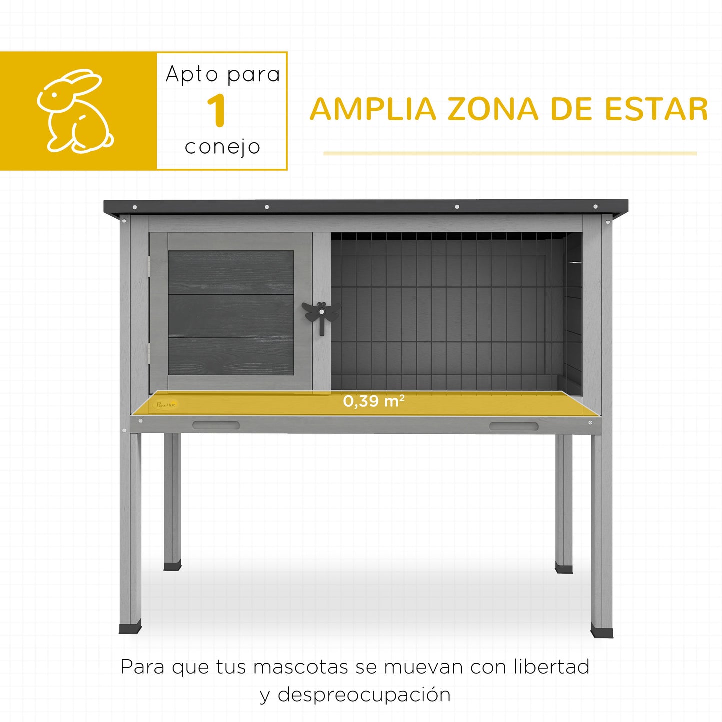 Pawhut Conejera De Madera Exterior Con Bandeja Extraíble Mascotas Pequeñas_3