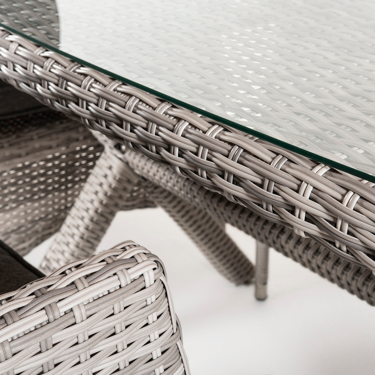 Conjunto Muebles Exterior, Mesa 140x80 Cm Y 4 Sillones Reclinables, Aluminio Y Rattán Sintético Plano Color Gris, 4 Plazas, Cristal Templado 5 Mm_3
