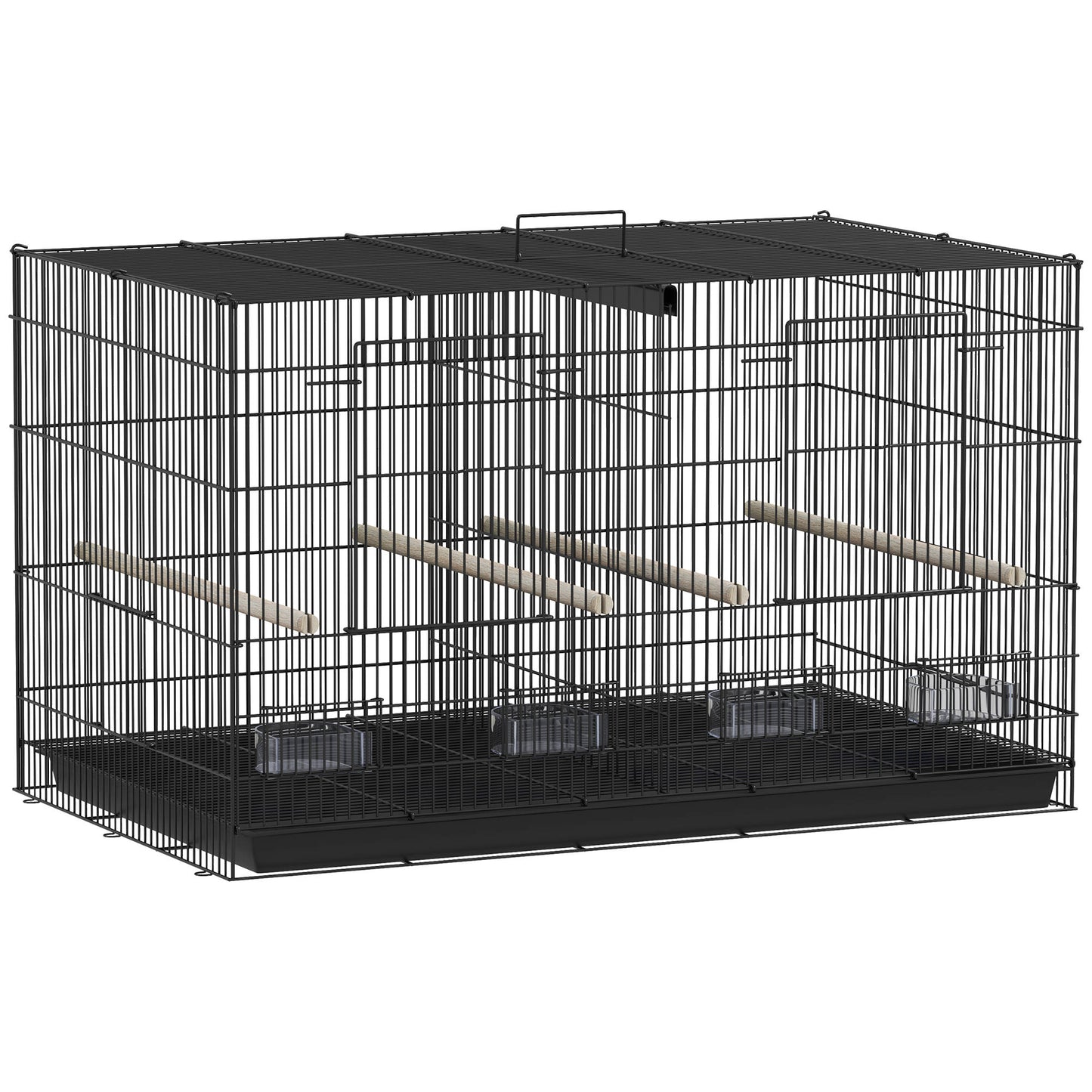 Pawhut Jaula Para Pájaros Con Divisor 4 Comederos 4 Perchas 76x46x46 Cm Negro_0