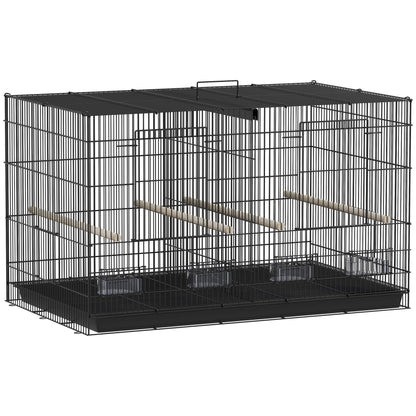 Pawhut Jaula Para Pájaros Con Divisor 4 Comederos 4 Perchas 76x46x46 Cm Negro_0