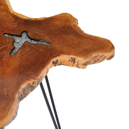 Mesa De Centro De Madera Maciza De Teca Y Polirresina 70x45 Cm_2