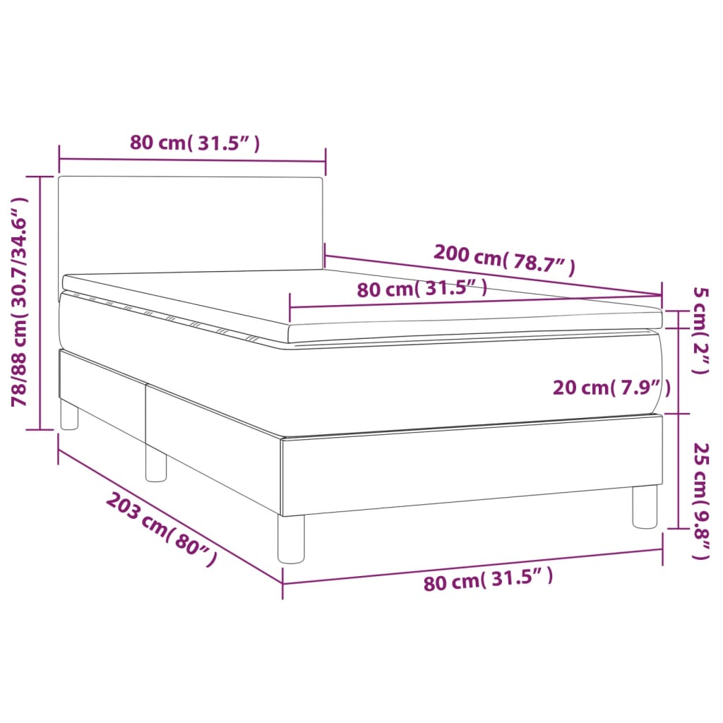 Cama Box Spring Con Colchón Y Led Tela Azul 80x200 Cm / Vetonek_3