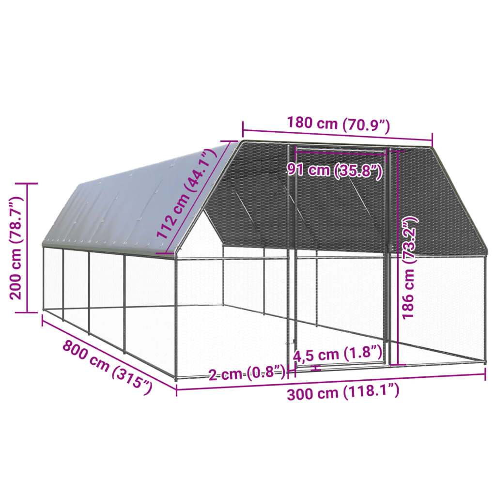 Vidaxl Jaula Gallinero De Exterior De Acero Galvanizado 3x8x2 M_2