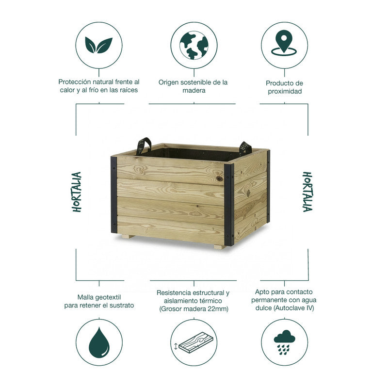 Jardinera De Madera Con Refuerzo De Aluminio 60x60x40 Cm Pun Al Hortalia_4
