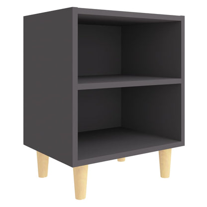 Mesitas De Noche 2 Uds Patas De Madera Maciza Gris 40x30x50 Cm_2
