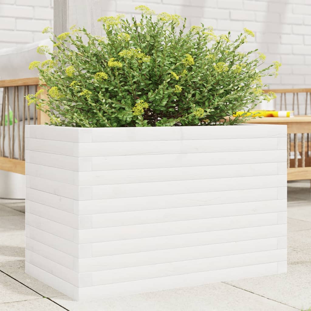 Jardinera De Madera Maciza De Pino Blanca 70x40x46 Cm_1