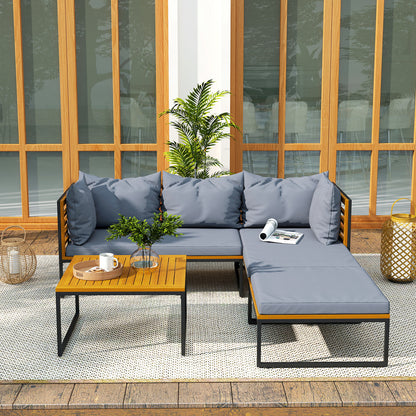 Outsunny Conjunto De Jardín Exterior De 4 Piezas En Forma De L Gris Y Teca_4