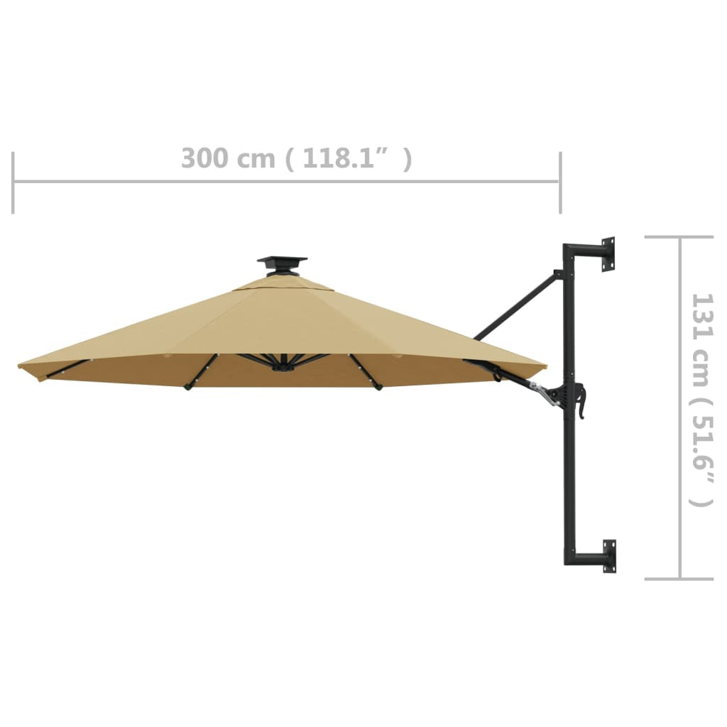 Vidaxl Sombrilla De Jardín De Pared Con Luces Led Taupe 300 Cm_2
