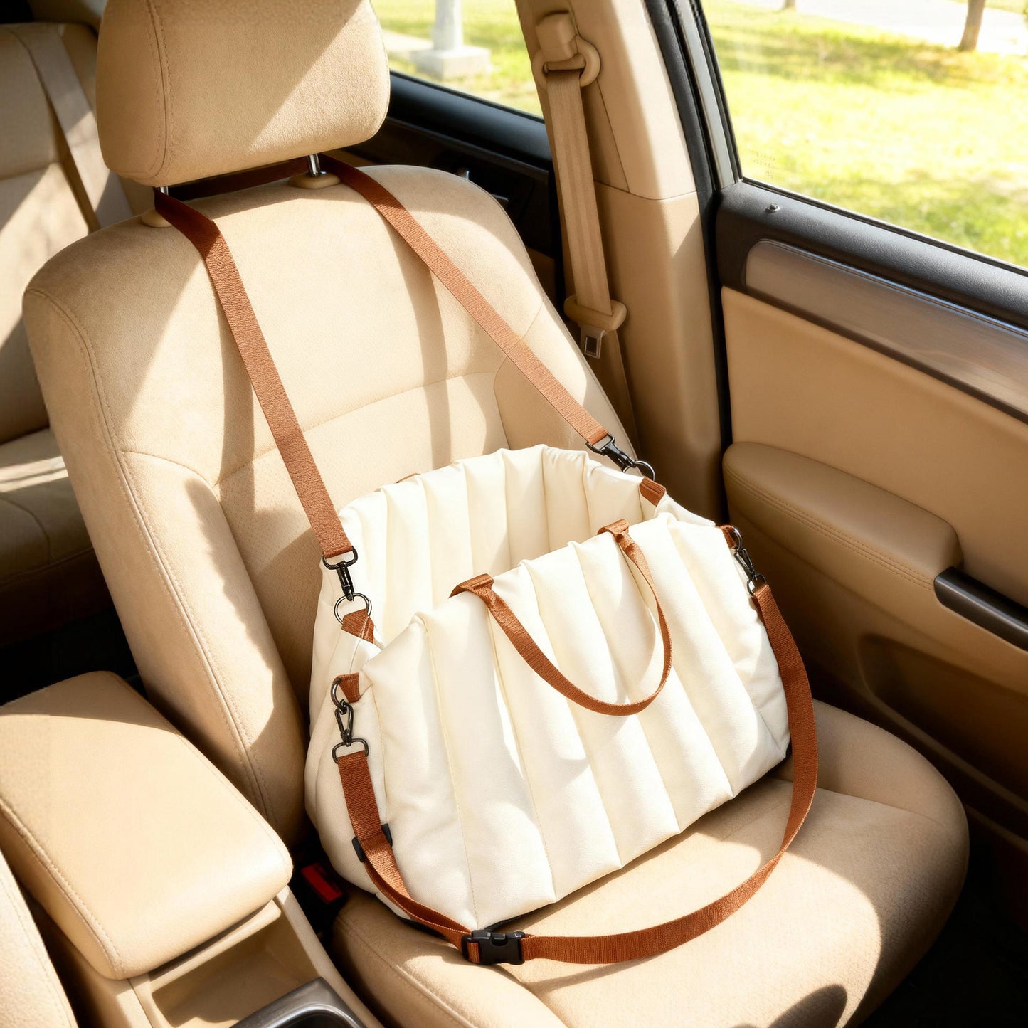 Pawhut Asiento De Coche Para Perros Pequeños Con Base Antideslizante Y Cinturón_1