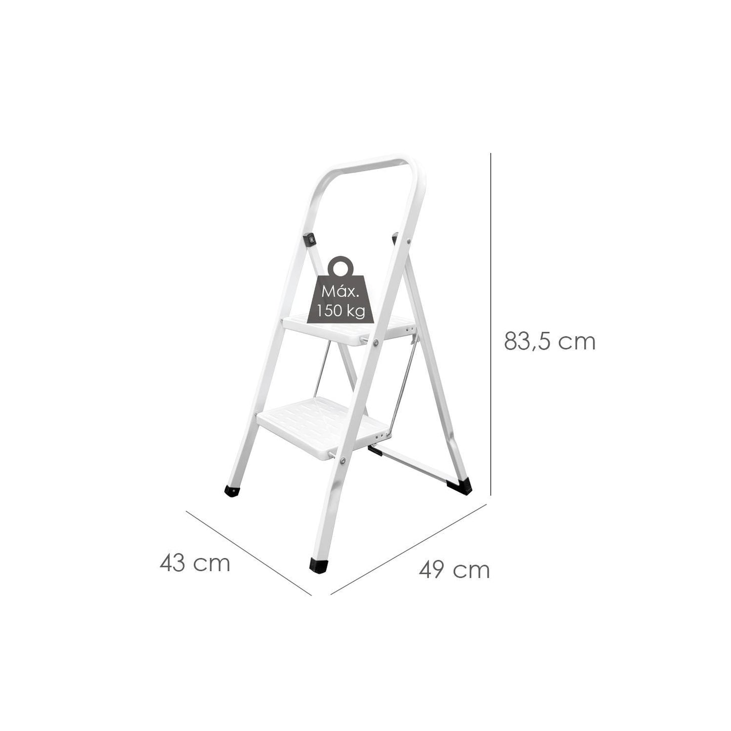Escalera Domestica Acero 2 Peldaños, Escalerilla Blanca_1