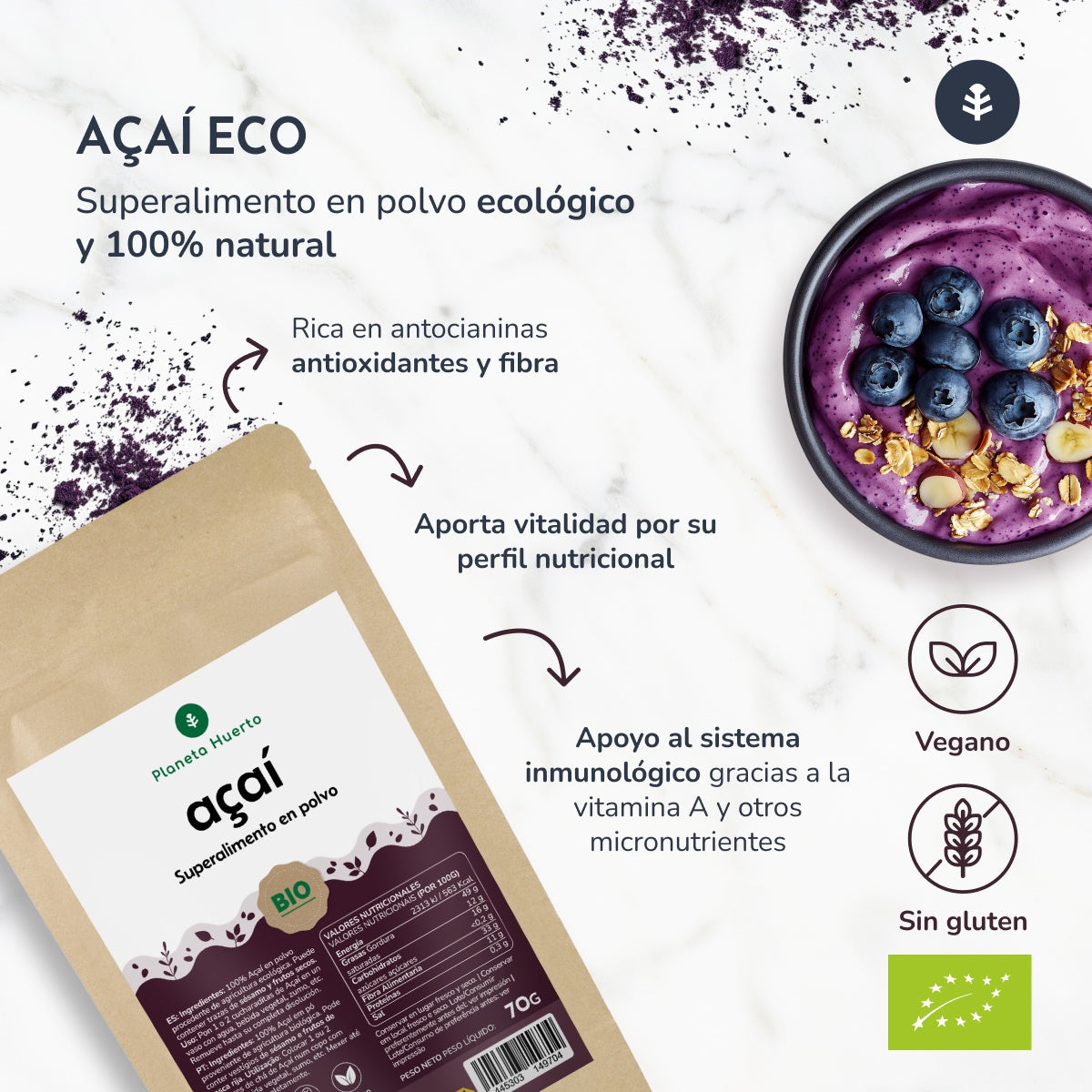 Açaí en polvo ECO Planeta Huerto 70 gr