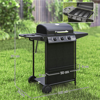 Outsunny Barbacoa De Gas Con 3+1 Quemadores 9,5 Kw Termómetro Mesa Lateral Negro_2
