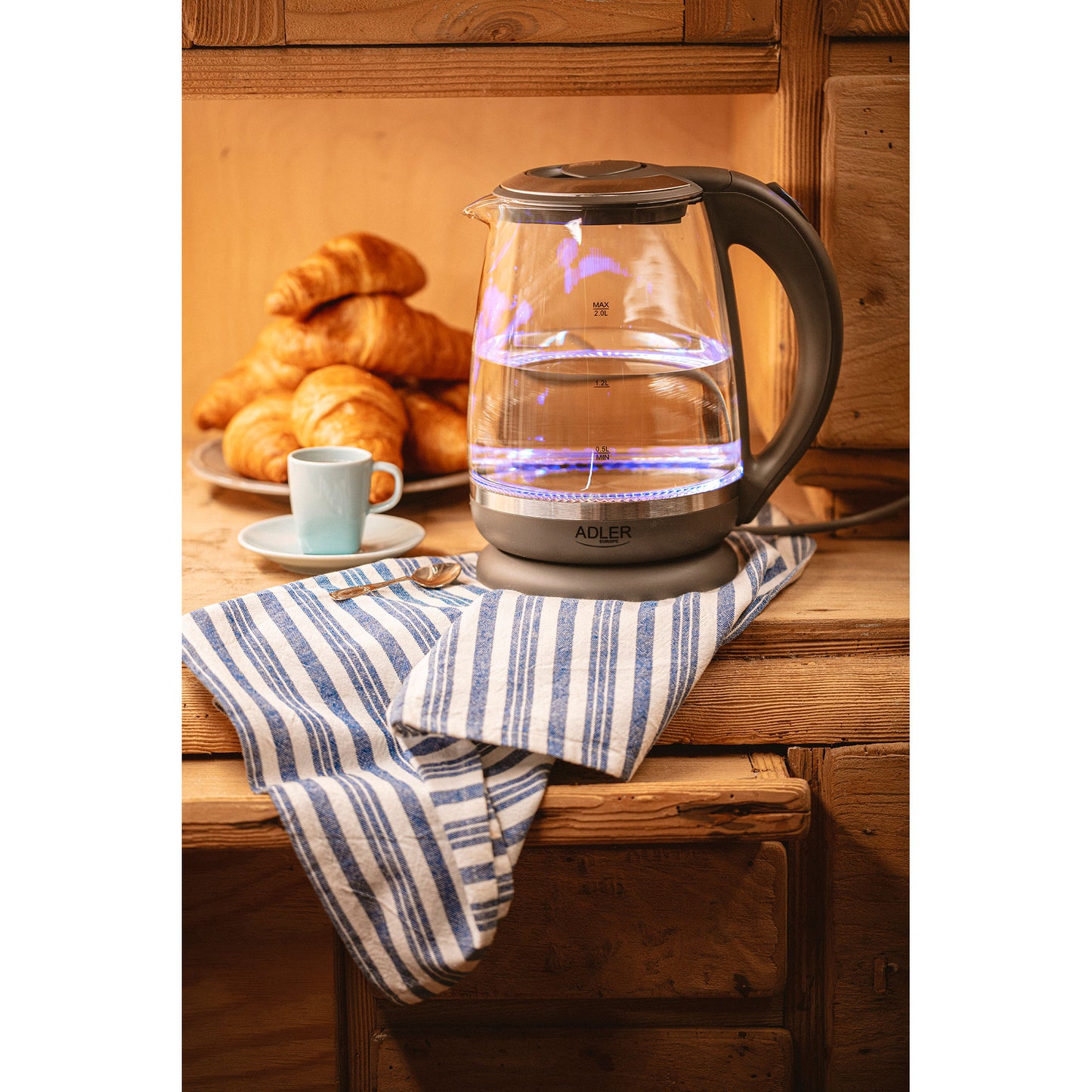 Hervidor Agua Eléctrico 2,0 Litros Jarra Cristal Inalámbrica Retroiluminada, Apagado Automático Adler Ad1286, 2200w_2