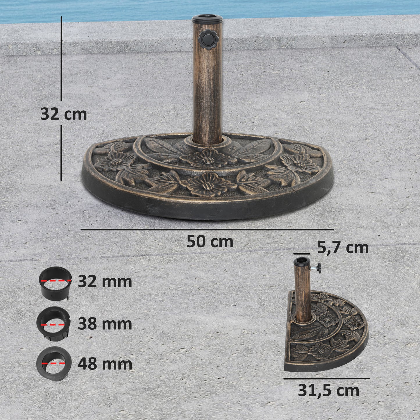 Outsunny Base Para Sombrilla Semicircular Relleno De Cemento Peso 9,5 Kg Bronce_2