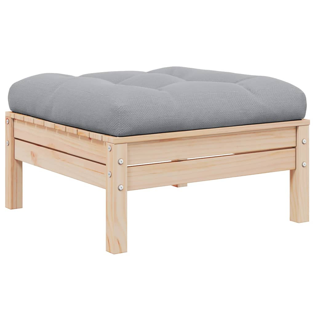 Vidaxl Reposapiés De Jardín Con Cojín Madera Maciza De Pino Gris_0