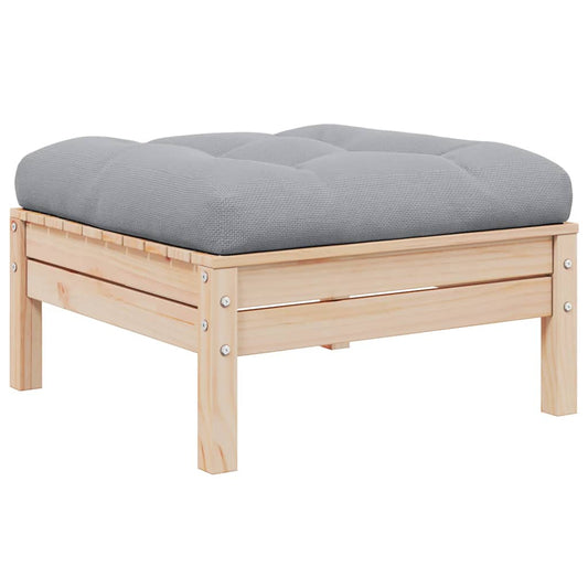 Vidaxl Reposapiés De Jardín Con Cojín Madera Maciza De Pino Gris_0