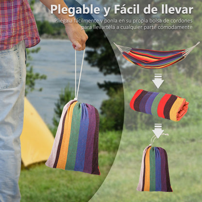 Outsunny Hamaca Doble De Algodón Portátil 290x150 Cm Carga 120 Kg Para Acampar_5