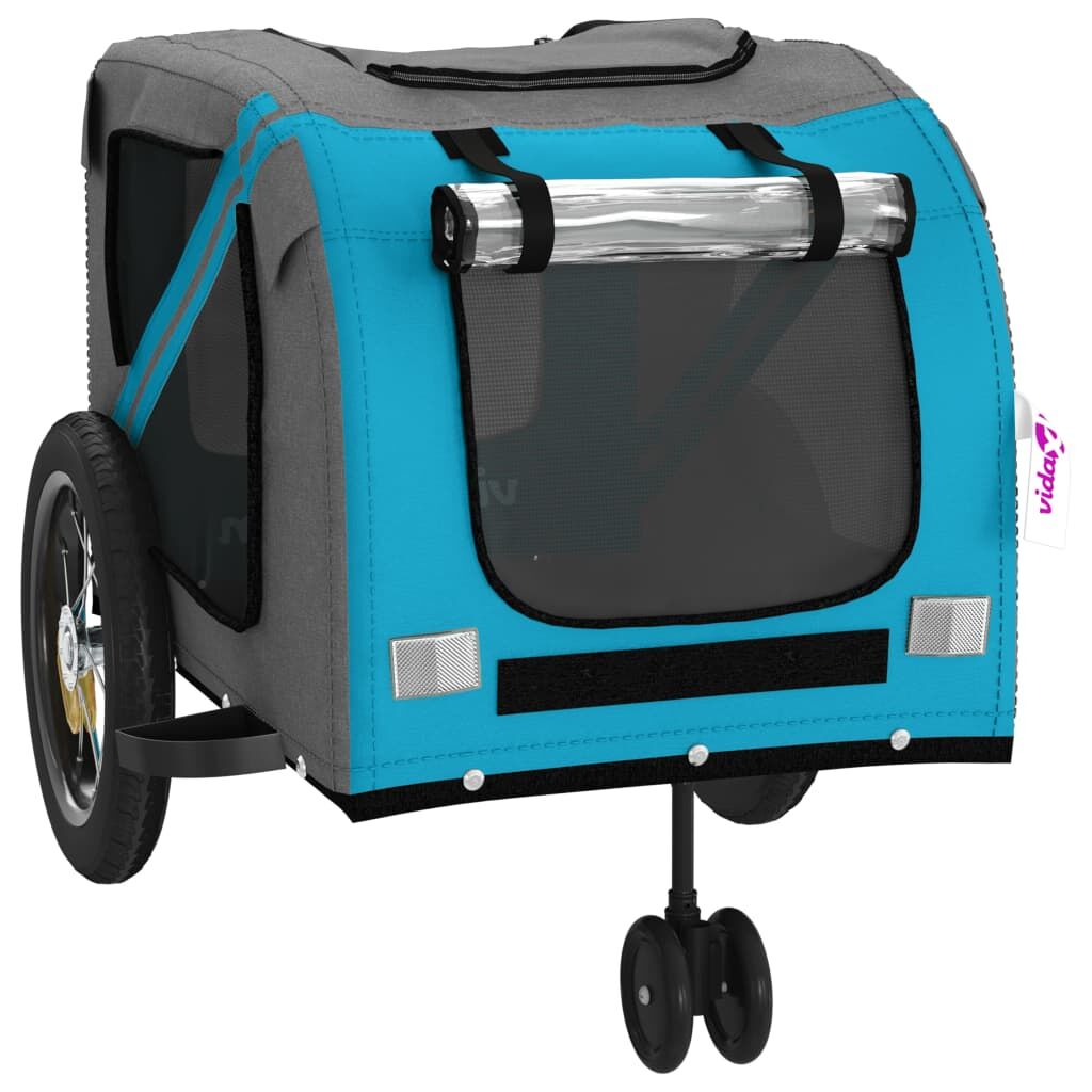 Vidaxl Remolque De Bicicleta Mascotas Hierro Tela Oxford Azul Negro_4