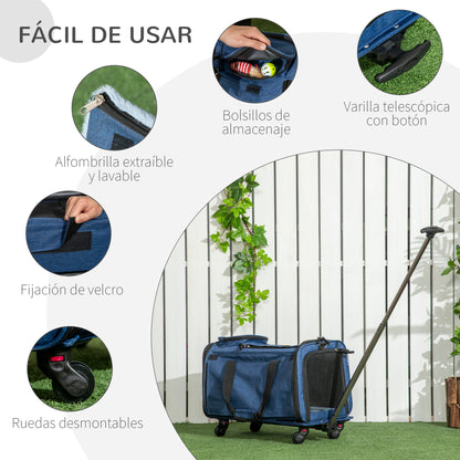 Pawhut 4 En 1 Transportadora Para Mascotas Con Ruedas 50x31x37 Cm Azul_5