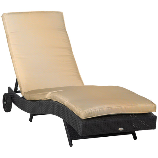 Outsunny Tumbona De Ratán Reclinable En Forma De S Con Ruedas 207x70x70cm Negro_0